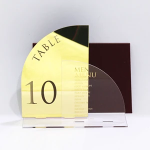 Gold Mirror Acrylic Table Number Seat Names and Menu Cards Together for Wedding