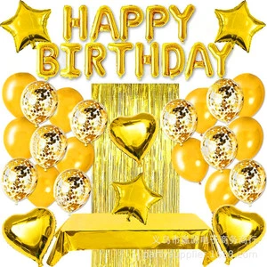 Birthday Party Supplies Set Happy Birthday Banner Foil Star Heart Balloons Fringe Curtain Confetti Latex Balloon Set Party Kits