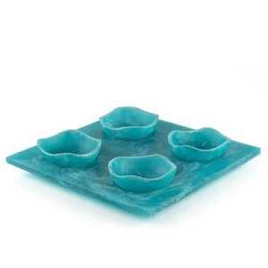 4-Piece Handmade Polished Eco-Friendly Resin Luxury Wedding Snack Bowl Set Decorative Serving Tray | Dishwasher Safe Modern