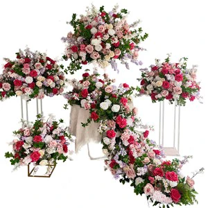 Wedding Modern Silk Artificial Floral Arrangement Set Luxury Roses Greens Party Reception Table Centerpiece Home Event
