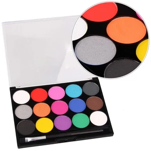 Professional 15-Color Makeup Face Paint Palette Set Washable Water-Based Body Paint Kit with 2 Brushes for Festivals