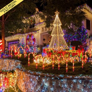Christmas Ornament 2025 Candy Cane Light Solar Outdoor Luz Navidad Natal Noel Xmas Yard Lawn Pathway Walkway Garden Stake Lights