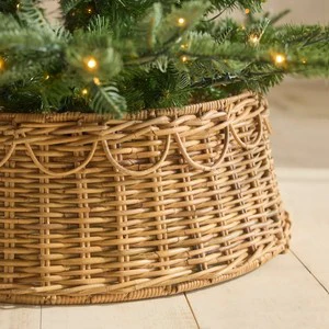 Best Selling Scallop Rattan Christmas Tree Collar Vietnam Christmas Tree Stand Accessories Skirt Collar Wholesaler Dia 60xH25cm