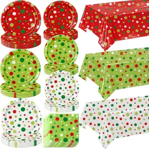 83Pcs Modern Christmas Birthday Party Supplies Polka Dot Design Plastic Tableware Set Tablecloths Plates Napkins Home Wall