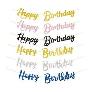 Golden Onion Cloth Happy Birthday Hanging Bunting Birthday Wedding Party Decoration Banner Happy Wedding Banners