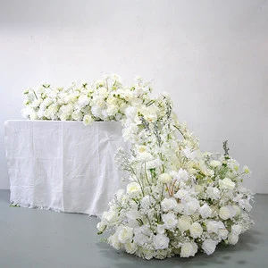 Wholesale J&M Classic Style Silk White Artificial Flower Arrangement Roses Baby's Breath Wedding Table Centerpieces Decorations
