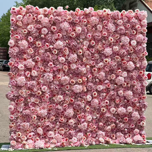 Handmade High Density 3D Modern Pink Rose Flower Wall Backdrop Premium Silk Panel Professional Wedding Planner Event Stage Decor