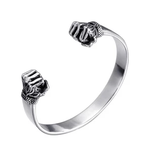 Fashion Stainless Steel Retro Punk Style Men Power Strength Fist Open Cuff Bangle Bracelet Custom Jewelry