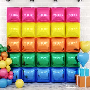 Custom Rainbow Color Square Foil Background Wall Balloons Durable Globos for Valentine's Day Christmas Party Decorations