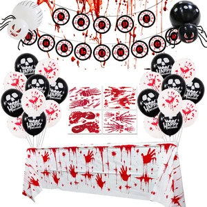 HIPIE Horror Halloween Party Supplies Bloody Banner Garland, Table Runner Window Stickers & Balloons Background Decor