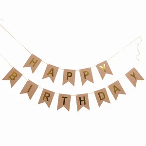 Happy Birthday Paper Banner with Bronze Letters and Swallow Tail Colorful Party Decorative Flag