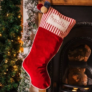 Wholesale Santa Small Ruffle Wall Decoration Custom Striped Top Cotton Christmas Stocking For Farmhouse