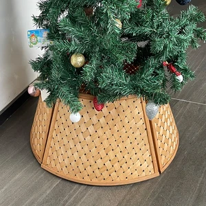 2024 Natural Farmhouse Bamboo Christmas Tree Collar Holiday Decorations Woven Wicker Tree Base Cover Skirt Stand