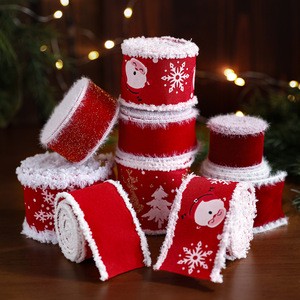 New Red White Woven Velvet-edged Ribbon with Snowflake Print Christmas Bow Gift Tie Decorative Accessory Handmade Soft 2M Length
