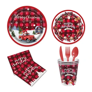 Christmas Disposable Snowman Tableware Set Including Paper Plate Tablecloth Tissue Arrangement for Party Decorations for