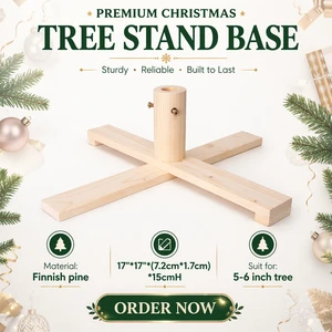 Natural Color Cross Shaped Eco-Friendly Durable Wood Christmas Tree Stand Adjustable Screw Tabletop Xmas Tree Holder Base