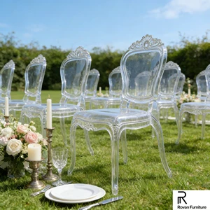 Cheaper Price Pc Resin Stackable Acrylic Elegant Royal Clear Chair For Wedding Banquet