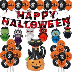 Nice Halloween Decorations Supplies Scarlet Letter Pull Flag Banners Printing Aluminum Foil Balloon Set Event Party Supplies