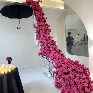 Wedding Bride Groom Table Background Decoration Artificial Silk Roses Wall with Fancy Romantic Design Multiple Colors Yingqi