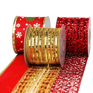 Wired Christmas Burlap Ribbon Christmas Iron Wire Ribbon Holiday Christmas Design Decorations Wrapping Ribbons