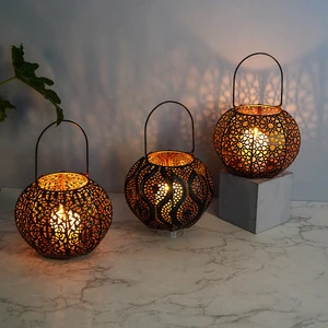 New Hollowed-out Ironwork Christmas Halloween Pumpkin Lantern Candlestick Scene Atmosphere Decoration