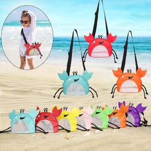 Kids Beach Mesh Bag with Big Crab Design for Seashell Sand Toy Collection Party Favors for Baby Beach Outings