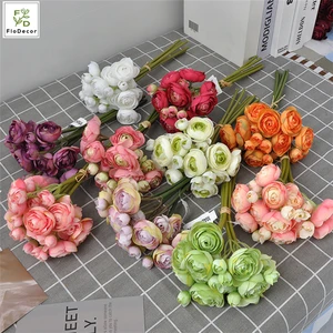 New Arrival Artificial Tea Rose Mini Ranunculus Bouquet Flower Silk Fabric For Home Wedding Party Decoration