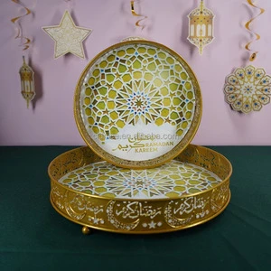 Nice 2022 Custom Ramadan Eid Food Serving Tray Muslim Ramadan Tray Matel Tray Ramadan Decoration Supplies