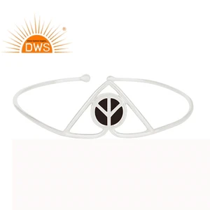 Handmade Sterling Silver Lucky Peace Sign Charm Cuff Bracelet Manufacturer of Black Onyx Gemstone Cuff Jewelry