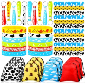 Cartoon Story Birthday Party Slap Bracelets Silicone Wristbands Key Chains Pendants Toy Prize Goodie Drawstring Gift Bag Favor