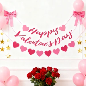 YOT Valentine's Day Theme Party Paper Banner Heart Wedding Party Decoration Festival Love Party Supplies Set