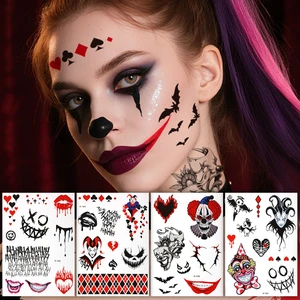 Halloween Horror Thriller Body Face Art Demon Mouth Devil Squad Temporary Tattoo Sticker Water Transfer Waterproof Printing