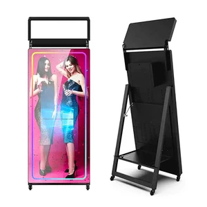 PT Protection Stand Magic Mirror Photo Booth Backdrop Arch Props with LED Light Frame Balloons Self Adhesive Decor Professional