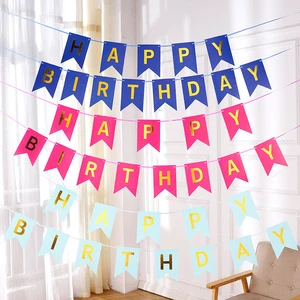11.5*16cm Party Paper Banner Bunting Happy Birthday Flag Colorful Anniversary Party Decoration Banners for Baby Adults Birthday