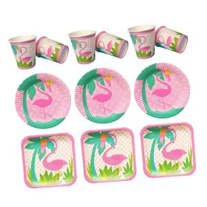 144-Piece Modern Pink Flamingo Birthday Party Supplies Tableware Set Plates Cutlery Baby Shower Decorations for 24 Guests