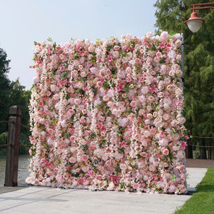 Factory custom vintage wedding decor artificial Wine red rose flower wall backdrop 8ft x 8ft stands