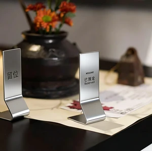 Wholesale Customized L-shaped Stainless Steel Restaurant Table Number Plate Double Sided Print Warning Sign Seating Reservation