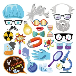 Huancai 25 Pcs Science Photo Booth Props with Sticks Scientist Party Props Kit for Kid's Birthday Laboratory Party Supplies