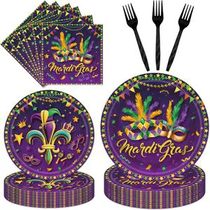 Mardi Gras Plates Party Supplies Mardi Gras Decorations Carnival Masquerade Party Decorations MardiGras Disposable Tableware Set