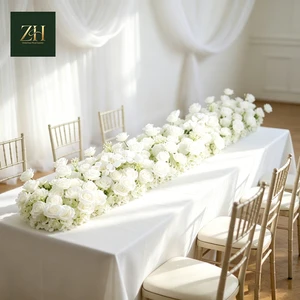 Romantic White Silk Rose Flower Runner Wedding Arrangement For Hotel Table Centerpiece
