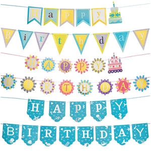 Hollow Happy Birthday Paper Banner Fishtail Letter Banners for Kids Birthday Party Home Decor
