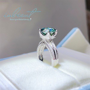 925 Silver Original 5 Carat Brilliant Cut Passes Diamond Test Real Natural Green Moissanite Wedding Ring for Women Fine Jewelry