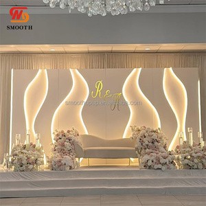 Wedding Supplies Party Decor White Wave Shape Acrylic PVC 3D Wedding Backdrop Stage Decoration With LED Light
