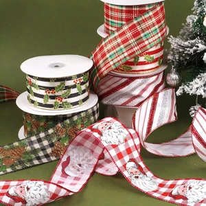 Christmas Ribbon Single-sided Printed Polyester Gift Ribbon Glitter Sparking Butterfly Bow Hair Accessories for Party Decoration