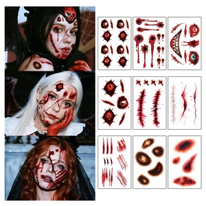 Halloween Face Stickers Paper Temporary Tattoo Facial Makeup Blood Scar Clown Spider Ghost Bat Pumpkin Waterproof Tattoo Body
