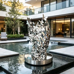 Luxury Mirror Stainless Steel Butterfly Fountain Sculpture For Hotel Lobby & Commercial Plaza