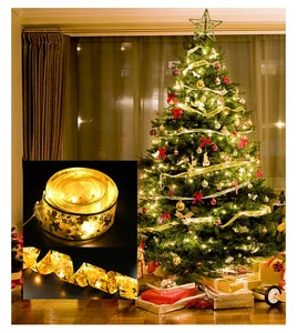 Led Christmas Tree Ornament Navidad Led Twinkle Light Christmas Ribbon Custom Print Wire Edge Ribbon Wired Christmas Ribbon