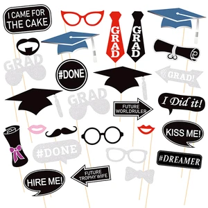 Glitter Graduation Photo Booth Props Paper Photo Frame Decorations for Congrats Grad Party Supplies