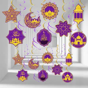 Ramadan Star and Moon Hanging Swirls Home Ceiling Decorations for Eid Mubarak Muslim Hanging Swirls Ramadan Supplies