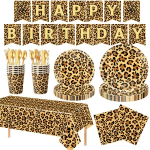 Order HLC Party Tableware & Table Decorations Leopard Print Jungle Party Supplies Disposable Plates Cups Napkins Banners Sets